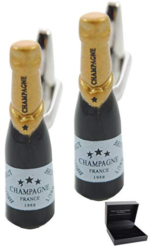 Gemelli Camicia Uomo Nero - Con Scatola - Bottiglia Di Champagne | Ottone - Colori Nero e Oro - Festeggiare In Grande Stile - Un Paio