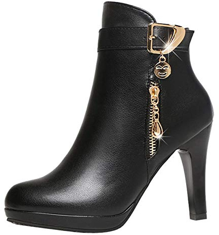 ZYUEER Femmes Automne Hiver Bottes De Neige Cheville Chaudes Fourrure LaçAge Chaussures Plates Shoes Bottines Zippé Talon Compensé (36 EU(35 CN), Noir)
