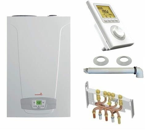 Chaudière Gaz Condensation Initia + Duo Chappée 25 kW Complète (Ventouse + Douilles + Dosseret) avec Thermostat Filaire