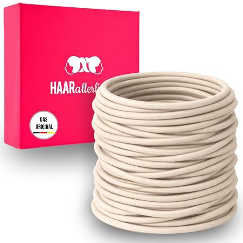 Haarallerliebst Haargummi Damen Beige für blondes Haar (30 Stück | 1,5mm dünn) - Dünne Haargummis nahtlos für Zopf & Dutt - Haargummis Damen | Zopfgummi | Hair Ties