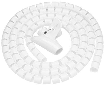 Tubo Espiral Enrollado, Tubo Espiral Flexible Organizador de Cables Cable Envolvente Protector del Cable Tubo de Almacenamiento de Cables(1.5m*16mm-Blanco)
