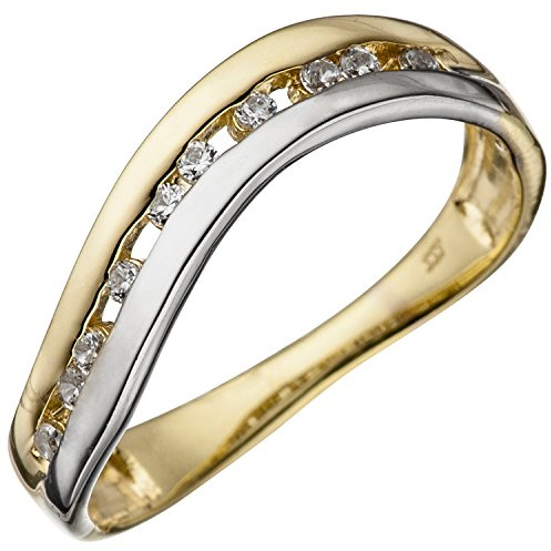 Jobo Damen-Ring aus 8 Karat 333 Gold Bicolor mit 10 Zirkonia Größe 52