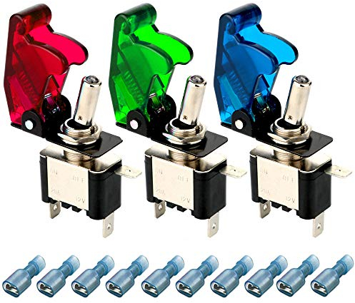 Gebildet 3pcs Interruttore a Levetta con Luce a LED(Rosso,Verde,Blu), 20A 12V-24VDC, SPST ON-OFF 2 Posizioni 3pins Interruttore a Bilanciere, Usato per Auto Camion Barca