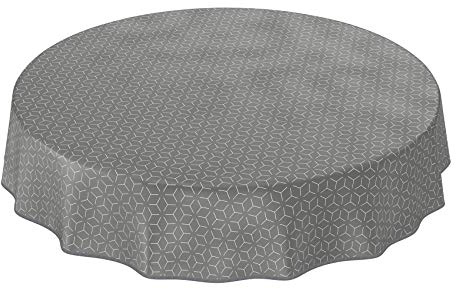 ANRO Tischdecke Wachstuch abwaschbar Wachstuchtischdecke Wachstischdecke Nordic Style Grau Rund 140cm mit Saum - Eingefasst
