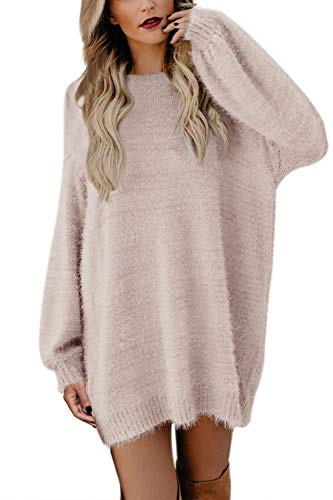 Viottiset Damen Imitation Mink Kaschmir Winterpulli Pulloverkleid Rundhals Langarm M Aprikose
