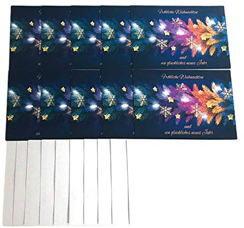 TryPinky® 10 Weihnachtskarten mit Umschlag Set mit weißen Umschlägen - Klappkarten aus hochwertigem Bilderdruck DIN A6 Weihnachtskarte  Tannenzweige Sterne  Blau