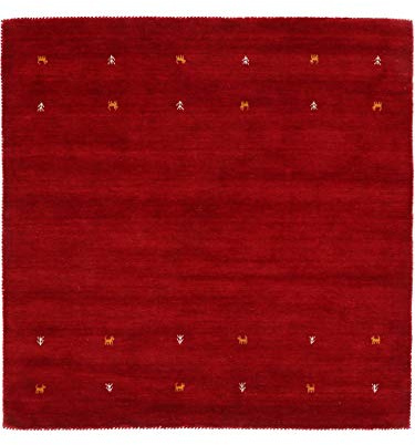 CarpetFine Tapis de Laine Gabbeh Uni carré Rouge 60x60 cm | Tapis Moderne pour Le Salon et la Chambre à Coucher