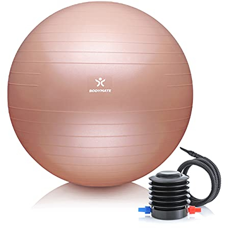 BODYMATE Gymnastikball Sitzball Trainingsball mit GRATIS E-Book inkl. Luft-Pumpe, Ball für Fitness, Yoga, Gymnastik, Core Training, für starken Rücken als Büro-Stuhl New Rose Gold 55cm