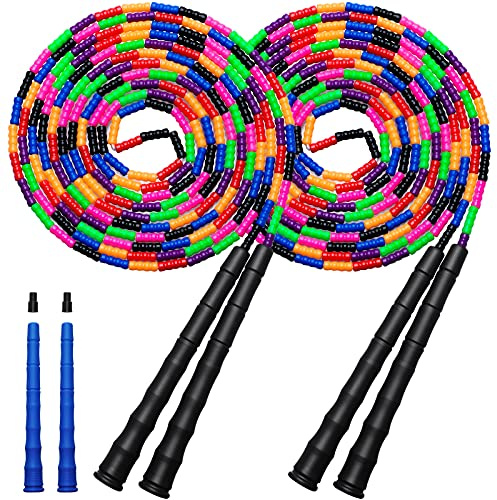 Kingcolor Double Dutch Jump Rope Long Jump Rope 16 FT 1 Pack/2 Pack, Adjustable Soft Beaded Diy Jump Rope for Kids Adult Long Enough for 5-6 Jumpers