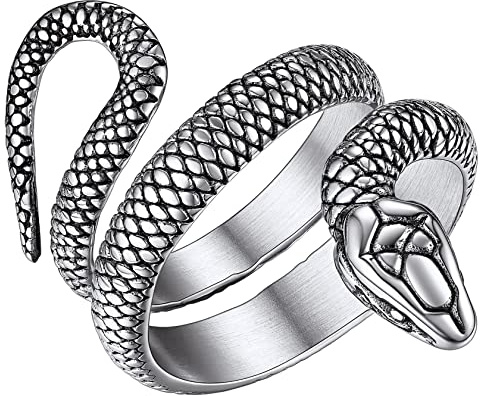 ChainsHouse Ring für Herren Männer Vintage Schlangenring mit Gravur Retro Statement Fingerring Gothic Ring mit Geschenkebox für Weihnachten Valentinstag