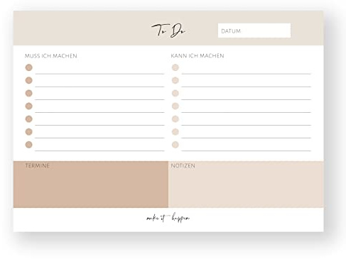 To Do Block DIN A5-50 Blatt | Aufgabenblock | Notizblock | Büro | Home Office | Tagesplaner | Wochenplaner, beige