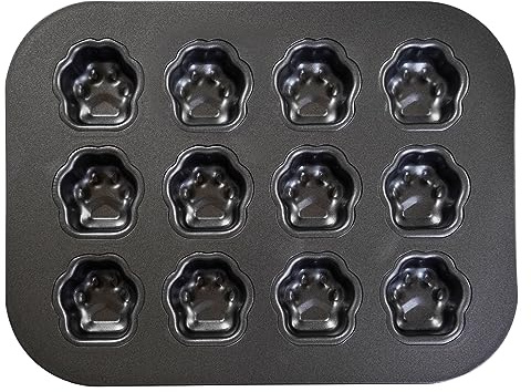 Elesinsoz 12 Cup Mini Dog Cat Paw Print Shaped Madeleine Baking Pan Nonstick Frozen Puppy Treat Cookie Biscuit Cupcake Muffin Cake Ice Cube Popsicle Chocolate Tin Tray Mold Maker for Freezer Oven