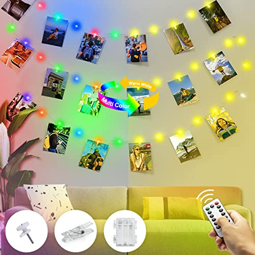 Luci Per Foto,Kolpop 5M 50LED Lucine Led Decorative Per Camere Filo Per Foto Con Mollette Luci Led Foto Clip Filo Appendi Foto 30 Clip Luci Interno Per Matrimonio Compleanno Bianca Caldo + Multicolore
