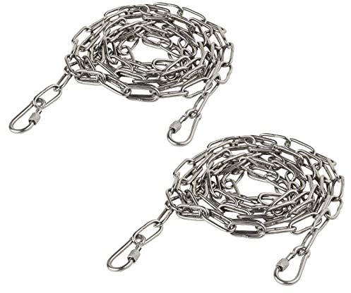 Vigtayue 304 Stainless Steel Chains 2pcs1/8 2M Metal Chain Link Hanging Safety Solid Coil Chains, for uspension Plants/Pet Dog/Fence/Heavy Duty Mirror(3MM)