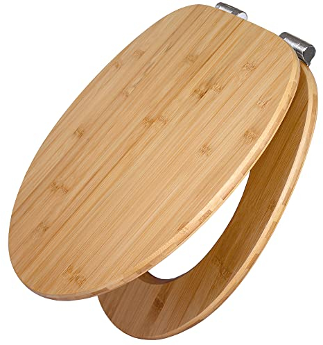 BANJADO Design Toilettensitz aus Bambus, WC-Sitz Holz 45,5x37x5cm, Klodeckel mit Universal Scharnieren und Absenkautomatik, Toilettendeckel