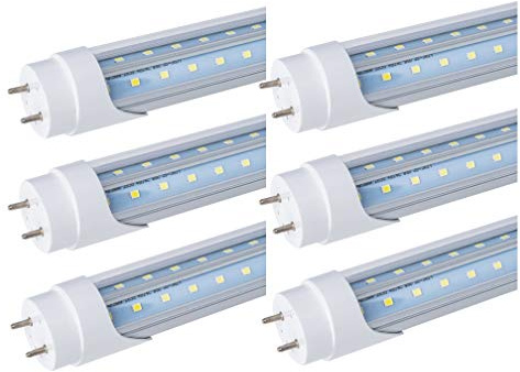 WAHADI 6 Pack T8 6FT 40W (100W Equivalent) Tube Light Bulbs G13 Bi-Pin Base with Dual-Rows LEDs 6000K Cool White for 6 Foot Ballast Bypass T8 T10 T12 Fluorescent Replacement