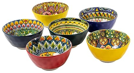 Henten Home Cuenco para sopa, 6 unidades, cerámica multicolor, 360 ml, para muesli, ensalada, sopa, cereales, desayuno, vajilla de estilo bohemio, multicolor