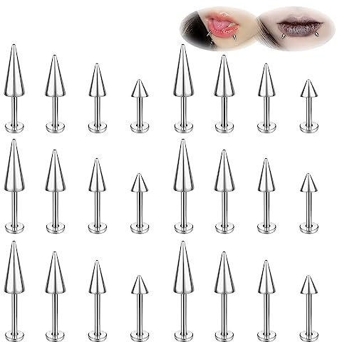 ZS 20G Spike Nariz Anillos Studs, 18G Acero Inoxidable Spike Stud Pendientes, 16G Septum Labio Anillos Cartílago Tragus Helix Piercing Para Mujeres Hombres (24Pcs 16g Piercing Labio)