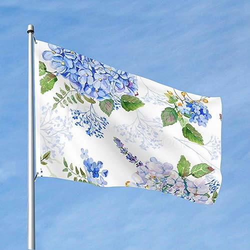 Hortensien-Aquarell-Flagge mit Ösen, Doppelnaht, Banner, Bild, lebendige Farben, Flaggen für Hofschild, leicht, doppelseitig, bedruckt, Dekor-Flagge für Garten, Outdoor, Camping, 1,2 x 1,8 m