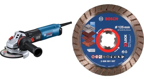 Bosch Professional Winkelschleifer GWS 17-125 S (1.700 Watt, Zusatzhandgriff) + 1x EXPERT MultiMaterial X-LOCK Diamanttrennscheibe (für Beton, Ziegelsteine, Weichgestein, Dachziegeln, Ø125x22,23 mm)