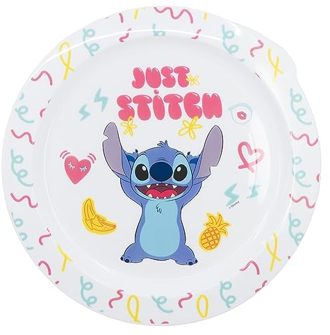 Stor Assiette à dîner originale Disney Stitch en plastique alimentaire résistant au micro-ondes, réutilisable et facile à nettoyer pour enfants