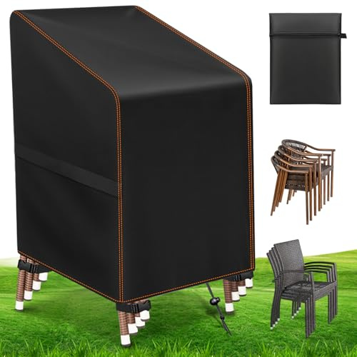 MUPAS Housse de chaise de jardin Oxford imperméable et résistante à l'hiver | Housse de protection pour chaises empilables, fauteuils à dossier haut, housse de protection pour meubles de jardin