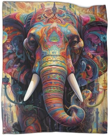 AAHARYA Flanell-3D-Decke mit künstlerischen Elefantentieren, weiche Plüsch-Bettwäsche, Sofa-Couch-Überwurf, gemütliche Heimdekoration, Decken, Bürodecke, Nickerchen, 100 x 130 cm
