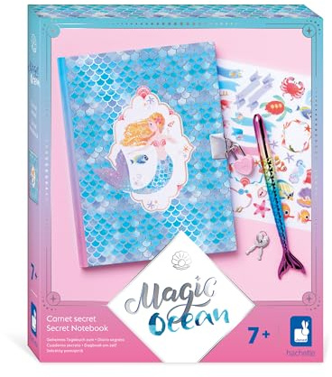 Janod - Magic Ocean - Tagebuch mit Schloss - Geheimes Notizbuch für Kinder - Kreativset - Meerjungfrauenschwanz-Stift - Die Welt der Kleinen Meerjungfrau - Basteln für Kinder ab 7 Jahre - J09109