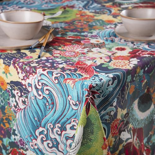 Excelsa Kimono Tovaglia Rettangolare da Tavolo, 70% Cotone e 30% Poliestere, Cm. 140 x 240, Decoro Orientale
