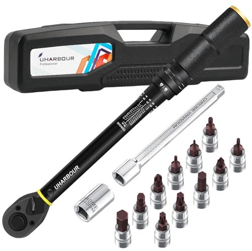 Uharbour Drehmomentschlüssel 3-25 Nm 1/4 mit Bits und Verlängerungsstange für Fahrrad, Genauigkeit ± 3 %