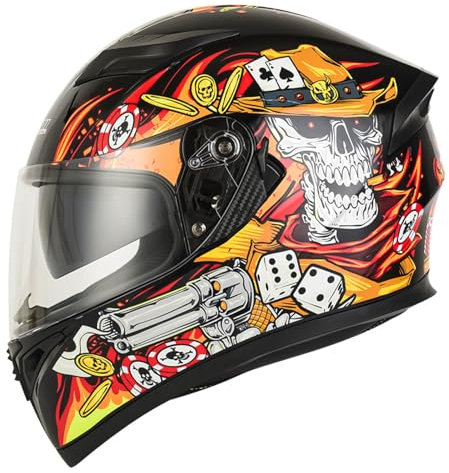 YPDOPORA Integralhelm Für Motorradfahrer Mit Doppellinse, DOT ECE-Geprüfte Große Sichtlinsen, Integralhelm Für Motorradfahrer, Abnehmbares, Atmungsaktives Futter,Orange,L59~60cm