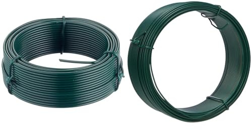Merriway BH05777 Plastic Coated Garden Wire, 2.0 mm Diameter x 20 Metre (65 Foot), Green & BH00134 Plastic Coated Garden Wire, 1.2 mm x 0.75 (30 meters) - Green