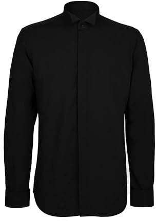Men's Black Wing Collar Tailored Fit Dress Shirt Formal Tuxedo Formal Wedding Work Double Cuff (UK, Neck, 15.5, Regular, Regular, Black)