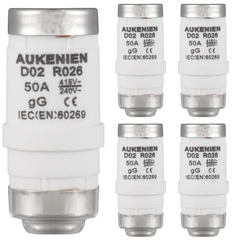 AUKENIEN Neozed Sicherung 50A D02 E18 400VAC Spirale Keramik Sicherungen 50 Ampere Schmelzsicherung NEOZED Sicherungseinsatz (5Stück)