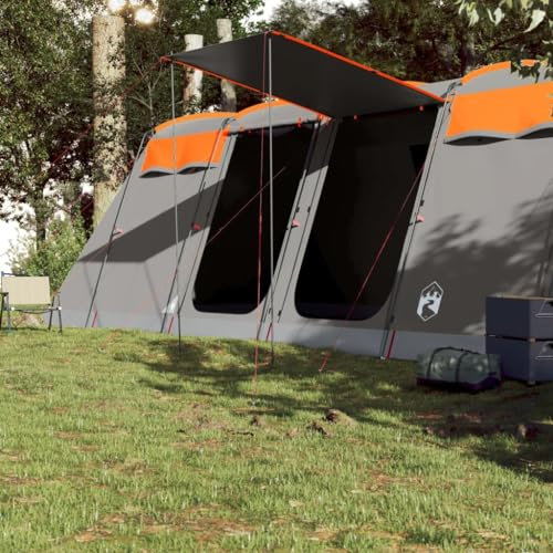 Homgoday Tunnel-Familienzelt 10 Personen Tunnelzelt Campingzelt Familienzelt Sonnenschutz Insektenschutz Zelt für Familien, Tunnelzelt Grau und Orange Wasserdicht