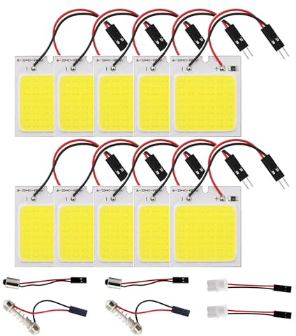 HUAZIZ 10 Stücke Superweiße energiesparende 48-SMD-LED-Panel-Dome-Licht-Innenraum-Leseplatten-Licht-Dachdecken-Innenverkabelte Lampe+6 Stücke Girlandenadapter