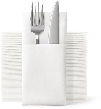 AMEEDA Dinner Napkins with Built-in Flatware Pocket 50Pcs Linen-Feel Dinner Napkins With Built-in Flatware Pocket,Prefolded Cloth Like Paper for Party Wedding(50pcs)