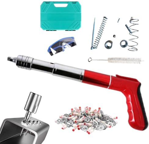 ETUCYNG Clavadora neumática, clavadora neumática portátil, Clavadora neumática compacta, máquina de clavar manual con 100 clavos, 5 velocidades, herramienta de fijación para paredes de ladrillo rojo