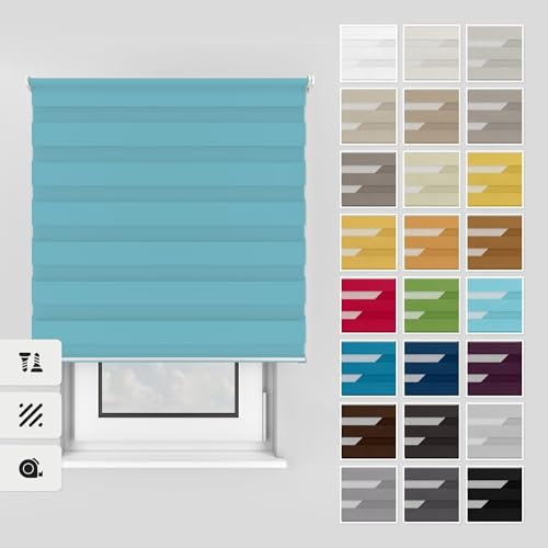 Estika Doppelrollo mit Bohren 60x150 cm Farbe: Blauer Himmel, Rollo Deckenmontage und Wandmontage Fenster rollos für innen, Jalousien Fenster, Tür Rollo