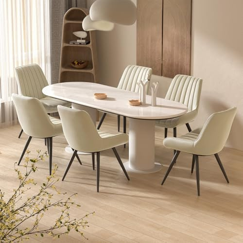 Hawthyhome Esszimmerstühle 6er Set Polsterstühle Beige | 10 cm Dicke Sitzkissen,Künstlicher Stoff; Rückenlehne,Moderne Sessel Metallbeine