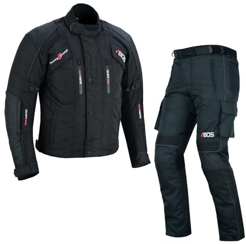 BOSmoto MOTORRADKOMBI JACKE + HOSE - ZWEITEILER- TEXTIL Motorrad Bike,Herren Motorrad Textil Kombi,Motorrrad Jacke und Hose,Motorradkombi (BLACK, L)