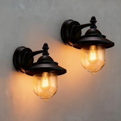 EBION Outdoor Coach Lantern Wall Lights,Traditional Vintage Lights,2 Pack | IP44 Exterior Wall Sconce with Clear Shade,Outside Garden Wall Lamp for Front Door Patio Porch,E27(Bulb Not Included)