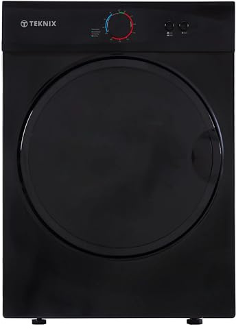 Teknix TKV3B Compact Freestanding 3kg Vented Mini Dryer - 3 Heating Functions - Anticrease Technology - Black, H69.0 x W49.0 x D47.5 (cm)