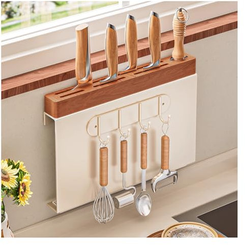 Dxcaicc Portacoltelli in Legno, Portacoltelli Universale da Parete, Organizer da Cucina, Portautensili Salvaspazio,Hook,17.5 inch