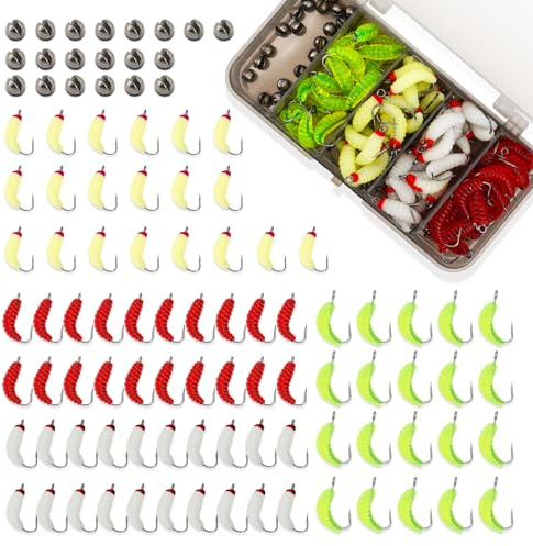 100pcs Soft Silicone Fishing Lures with Hooks, Biomimetic Maggot & Earthworm Dual-Form Bait, Lifelike Artificial Worm Lure for Freshwater/Saltwater Bass Trout Fishing