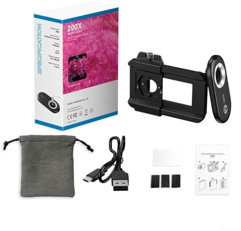 Floweringbeter Kit d'objectifs 3 en 1 pour appareil photo de téléphone portable 100 x 150 x 200 x objectif macro avec lumière LED pour photographie mobile iPhone (200x)