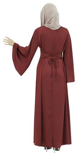 Zofocy Modische Damen Abaya mit Glockenärmeln, tailliertem Rücken & Uni-Farbe Elegantes muslimisches Maxikleid