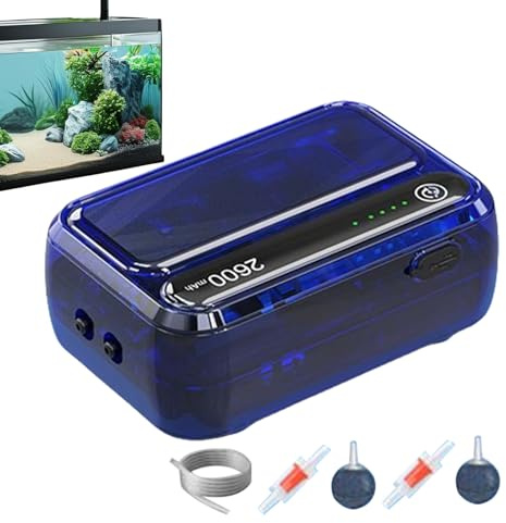 Bomba de aire para acuario, recargable por USB, bomba de aire silenciosa con flujo de aire regulable para acuario, estanque, sistemas hidropónicos, agua dulce y salada