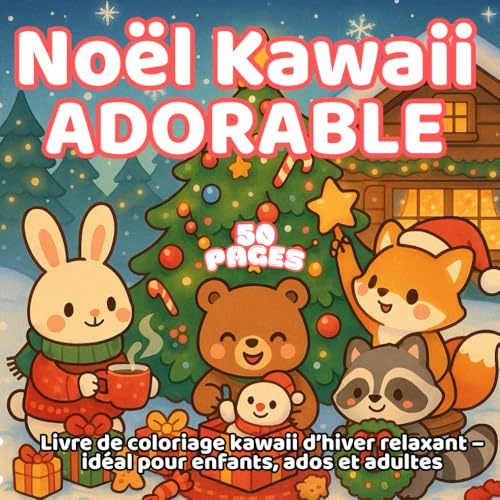 Noël Kawaii Adorable – Livre de coloriage kawaii d’hiver relaxant – idéal pour enfants, ados et adultes: 50 pages d’illustrations hivernales faciles à ... et une idée cadeau parfaite pour Noël