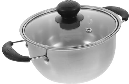 LIGIGWASH Marmite Multifonctionnelle 16 Cm Inox Avec Couvercle En Verre Double Poignée Compatible Toutes Plaques Ustensile Cuisine Sain Usage Lait, Soupe Et Fondue Chinoise